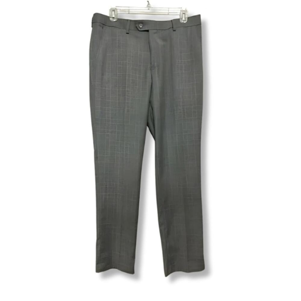 ZNT18 Dress Pants Straight Leg Flat Front Side Pockets Plaid Gray Men's 35 NWT